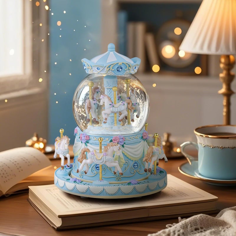 Mr.Winder Music Box Carousel Snow Globe, Anniversary Christmas Birthday Gifts for Girls Mom Friend Daughter, Unicorn Music Boxes Carousel Horse with Lights Play You are My Sunshine - Image 5